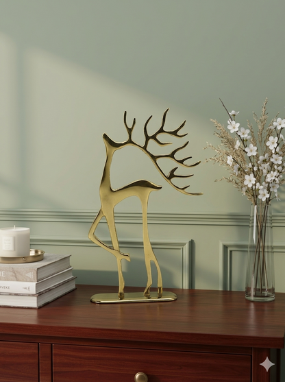 Golden Serenity: Handcrafted Aluminum Artistic Deer Ornament