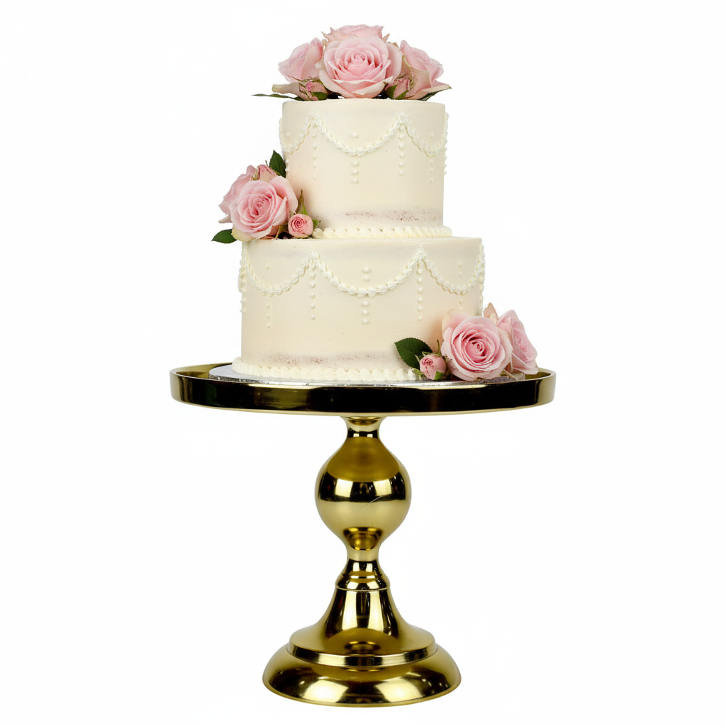 Handcrafted Golden Aluminium Cake Stand | 26 cm Round Decorative Pedestal Platter