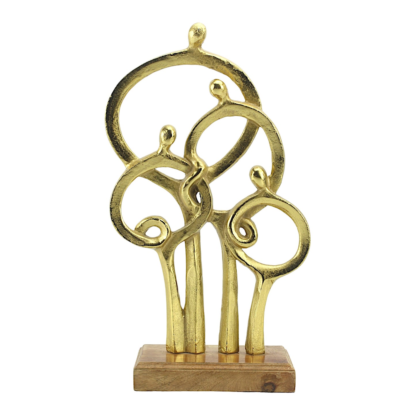 Golden Bond: Handcrafted Aluminium Family Sculpture on Wood Base