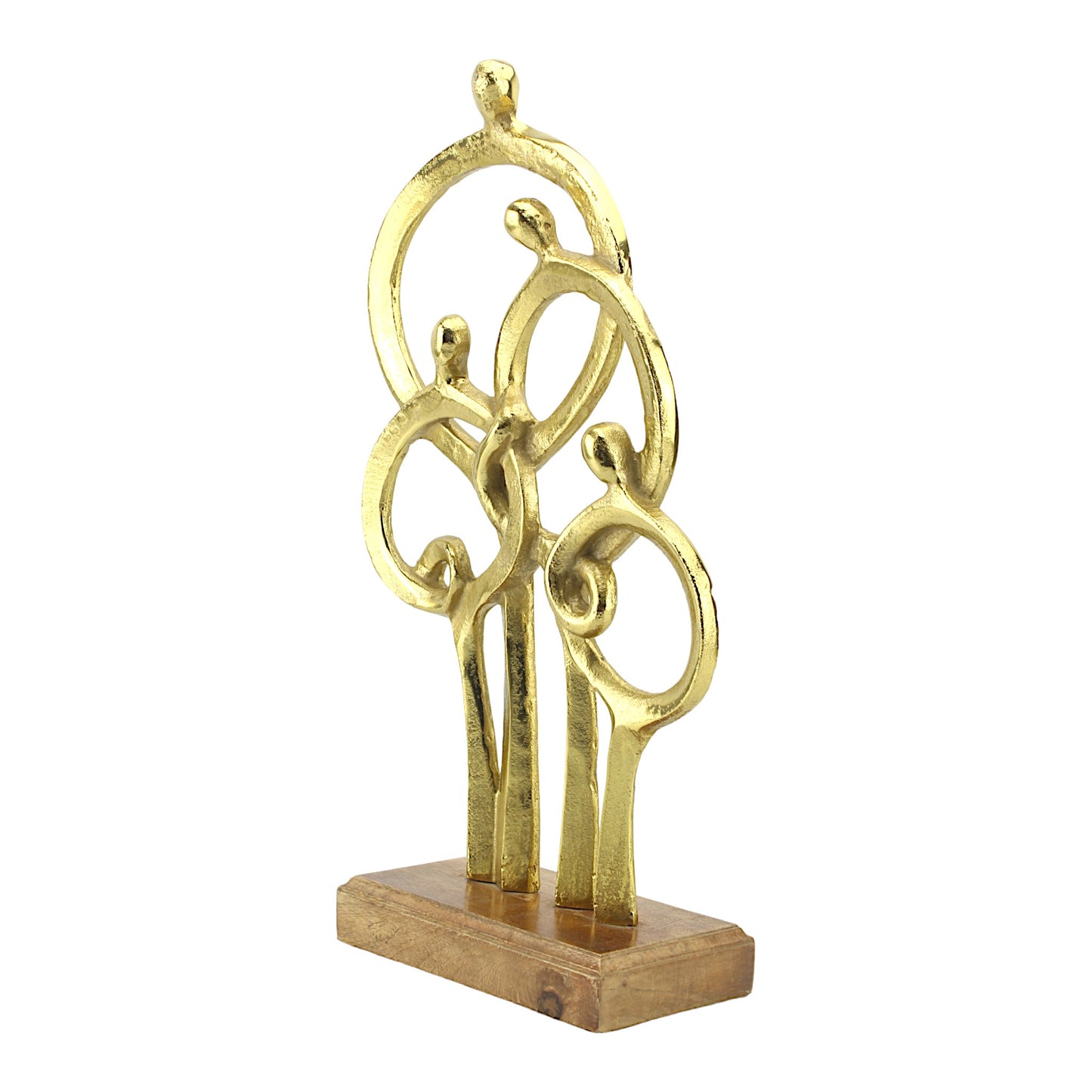 Golden Bond: Handcrafted Aluminium Family Sculpture on Wood Base