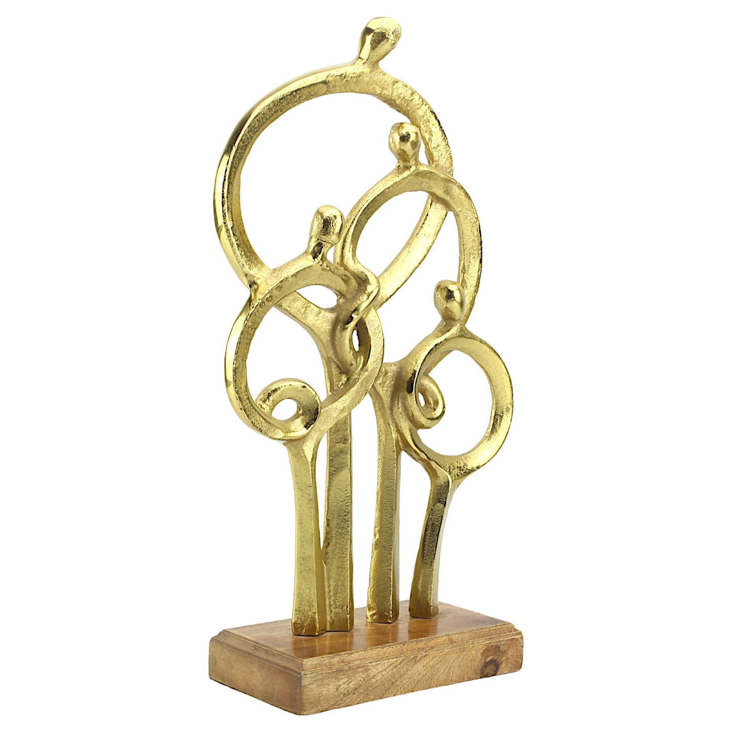 Golden Bond: Handcrafted Aluminium Family Sculpture on Wood Base