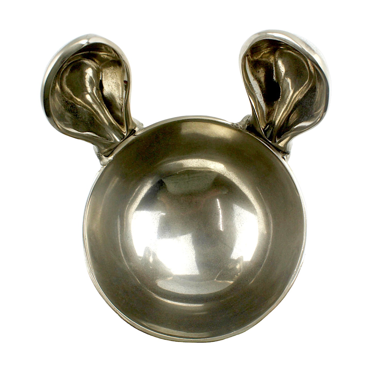 Artisan-Crafted Silver Aluminum Bowl with Delightful Bunny Ears Handle