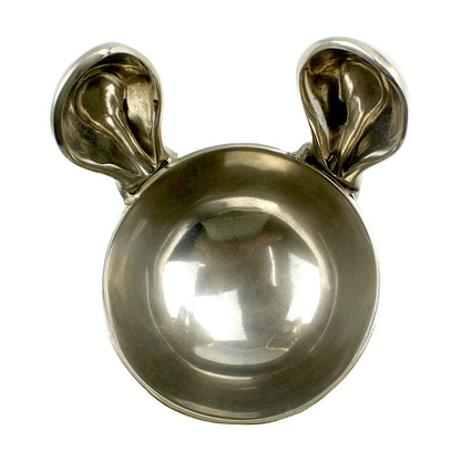 Artisan-Crafted Silver Aluminum Bowl with Delightful Bunny Ears Handle