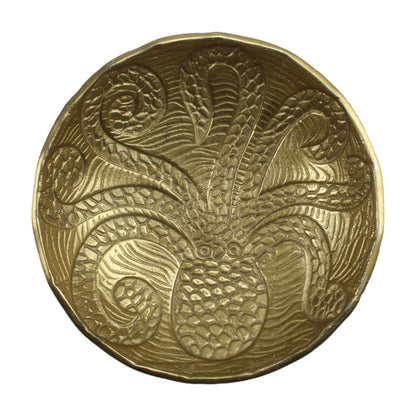 Golden OctoGlam Handcrafted Aluminium Decorative Bowl: Unique Artistry for Home Décor