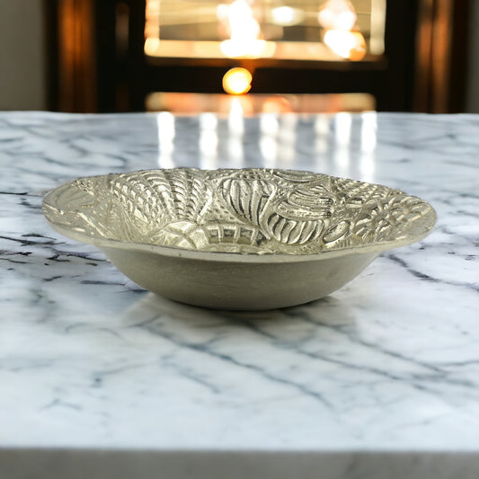 Antique Gold Handcrafted Aluminium Sea Creatures Decorative Bowl: Artisanal Elegance for Your Home