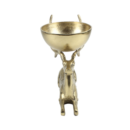 Golden Deer Handcrafted Aluminium Decorative Bowl: Whimsical Elegance for Your Home