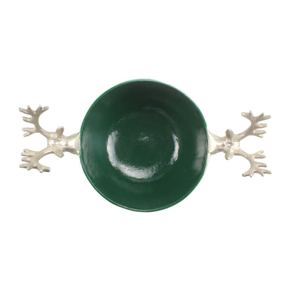 Silver Stag Head Handcrafted Aluminium Serving Bowl: Rustic Charm for Your Table