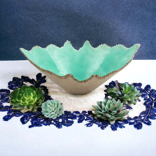 Handcrafted Golden Aluminium Decorative Bowl with Green Enamel: Elegant Artistry for Stylish Décor