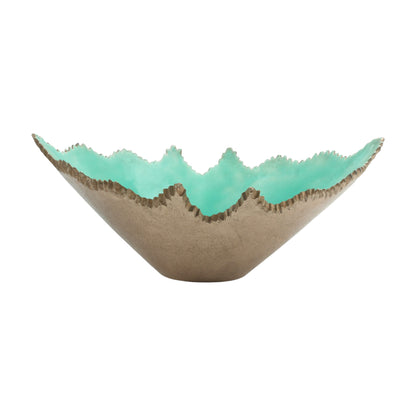 Handcrafted Golden Aluminium Decorative Bowl with Green Enamel: Elegant Artistry for Stylish Décor