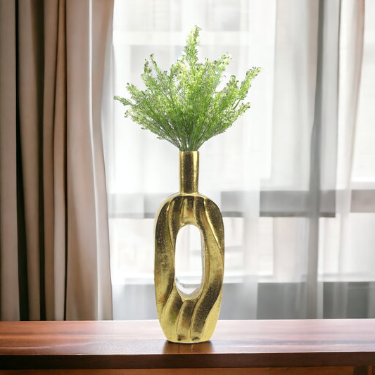 Handcrafted Golden Aluminium Rectangular Oval-Shaped Flower Vase: Exquisite Home Décor Accent