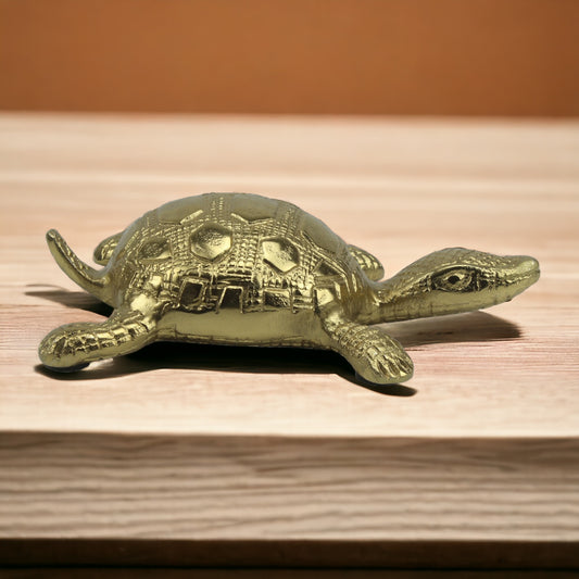 Handcrafted Golden Aluminum Turtle Sculpture Ornament: Symbol of Wisdom and Endurance for Home Decor