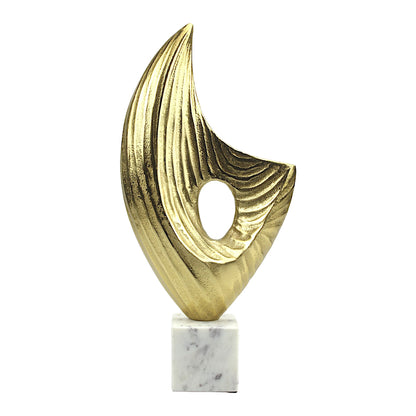Golden Aluminum Ornament Sculpture: Handcrafted Elegance on Marble Base