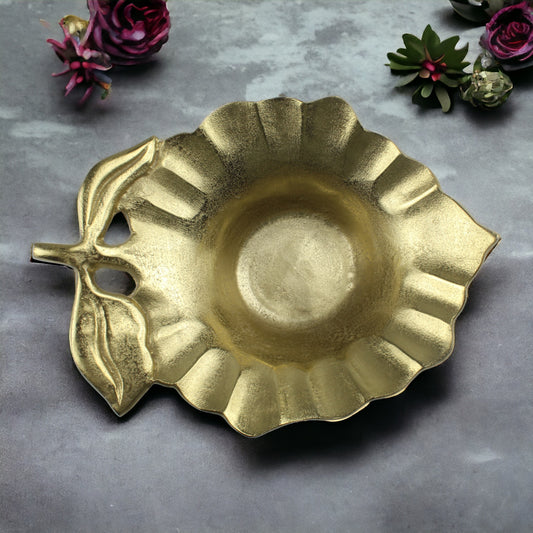 Artisan Handcrafted Golden Aluminum Leaf Bowl: Elegant Décor Accent