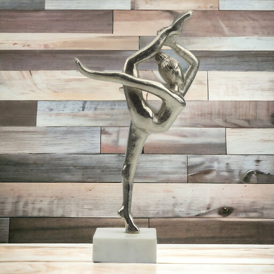 Handcrafted Silver Aluminum Yoga Lady Sculpture Ornament: Serene Decor Accent for Wellness Spaces