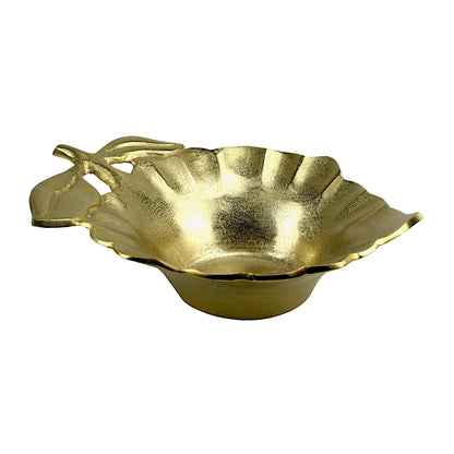 Artisan Handcrafted Golden Aluminum Leaf Bowl: Elegant Décor Accent