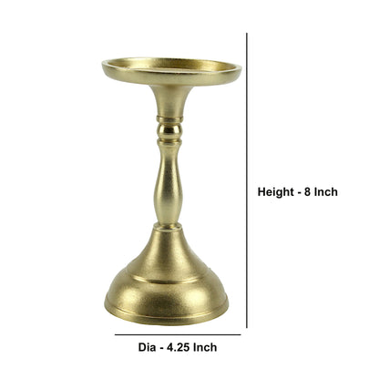 Luxe Golden Aluminum Small Pillar Candle Holder | Glamorous Home Accent