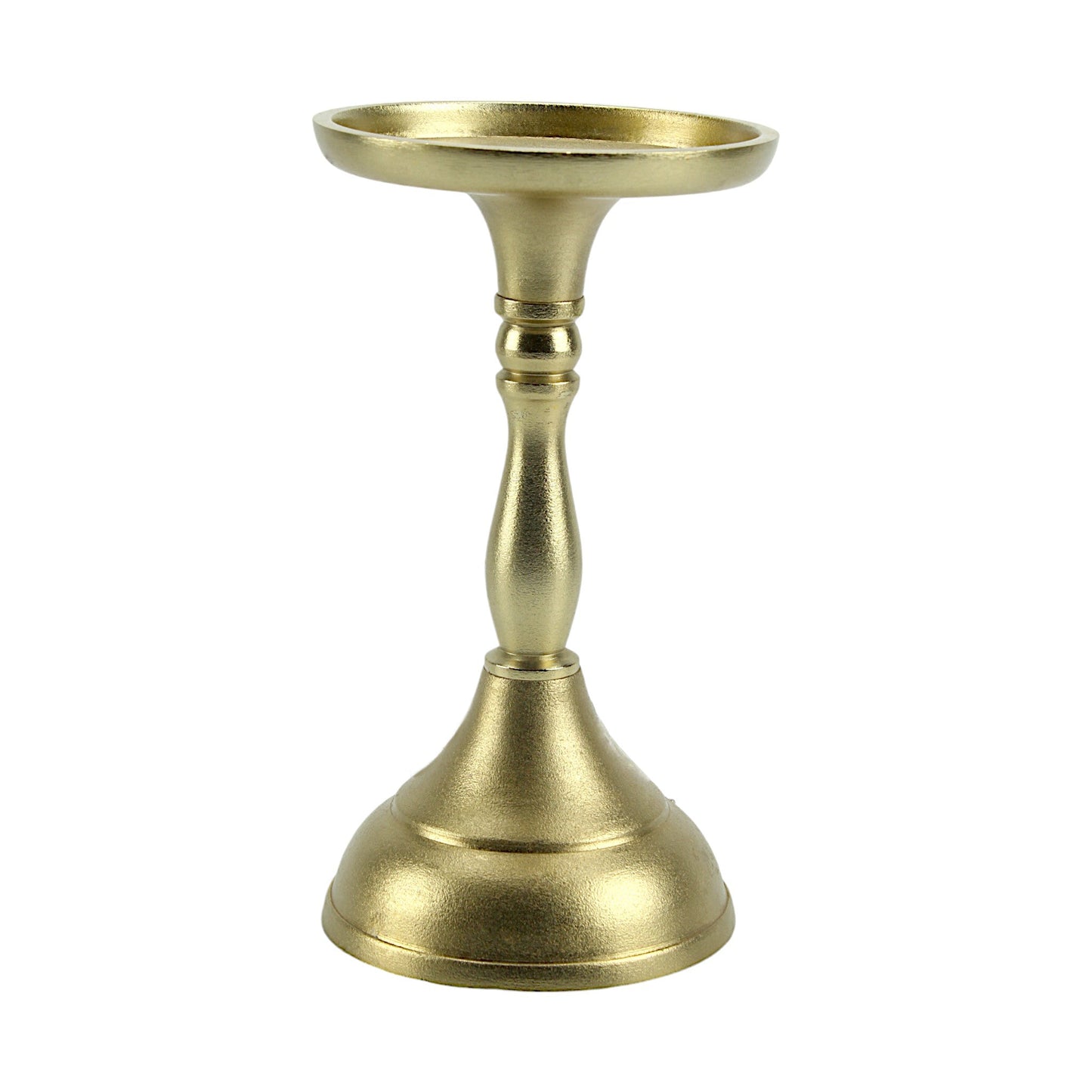 Luxe Golden Aluminum Small Pillar Candle Holder | Glamorous Home Accent