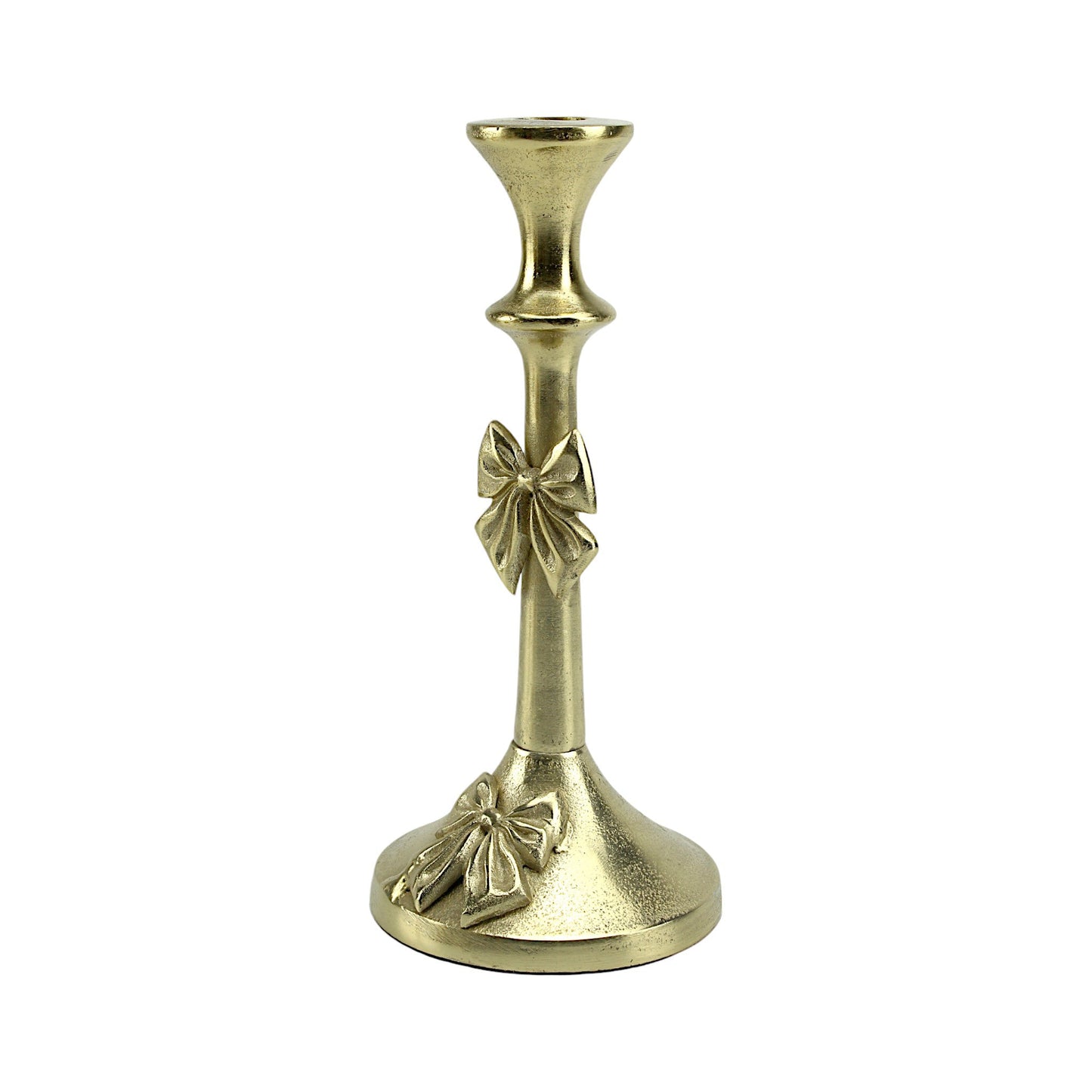 Artisan Golden Aluminum Medium Bow-Decorated Candle Holder | Elegant Home Accent