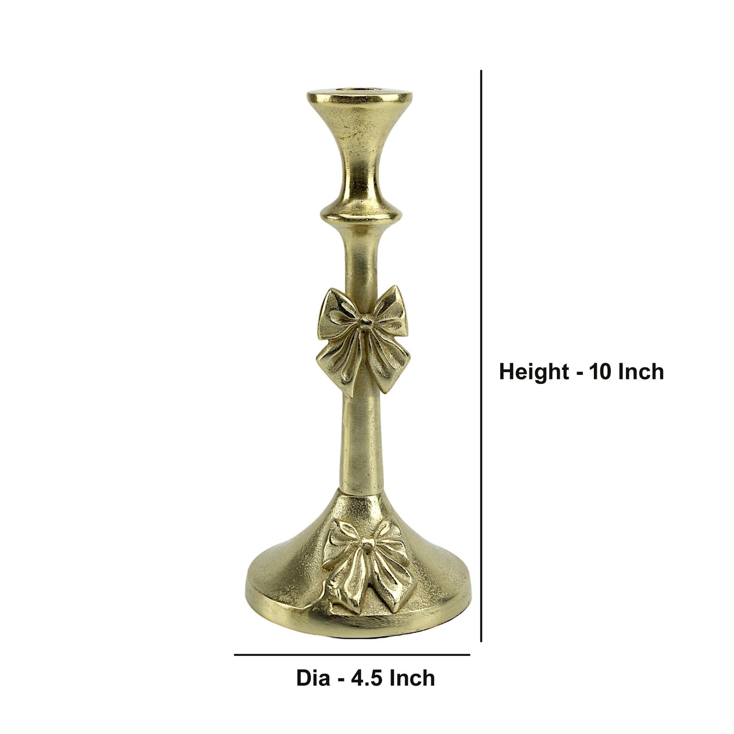 Artisan Golden Aluminum Medium Bow-Decorated Candle Holder | Elegant Home Accent