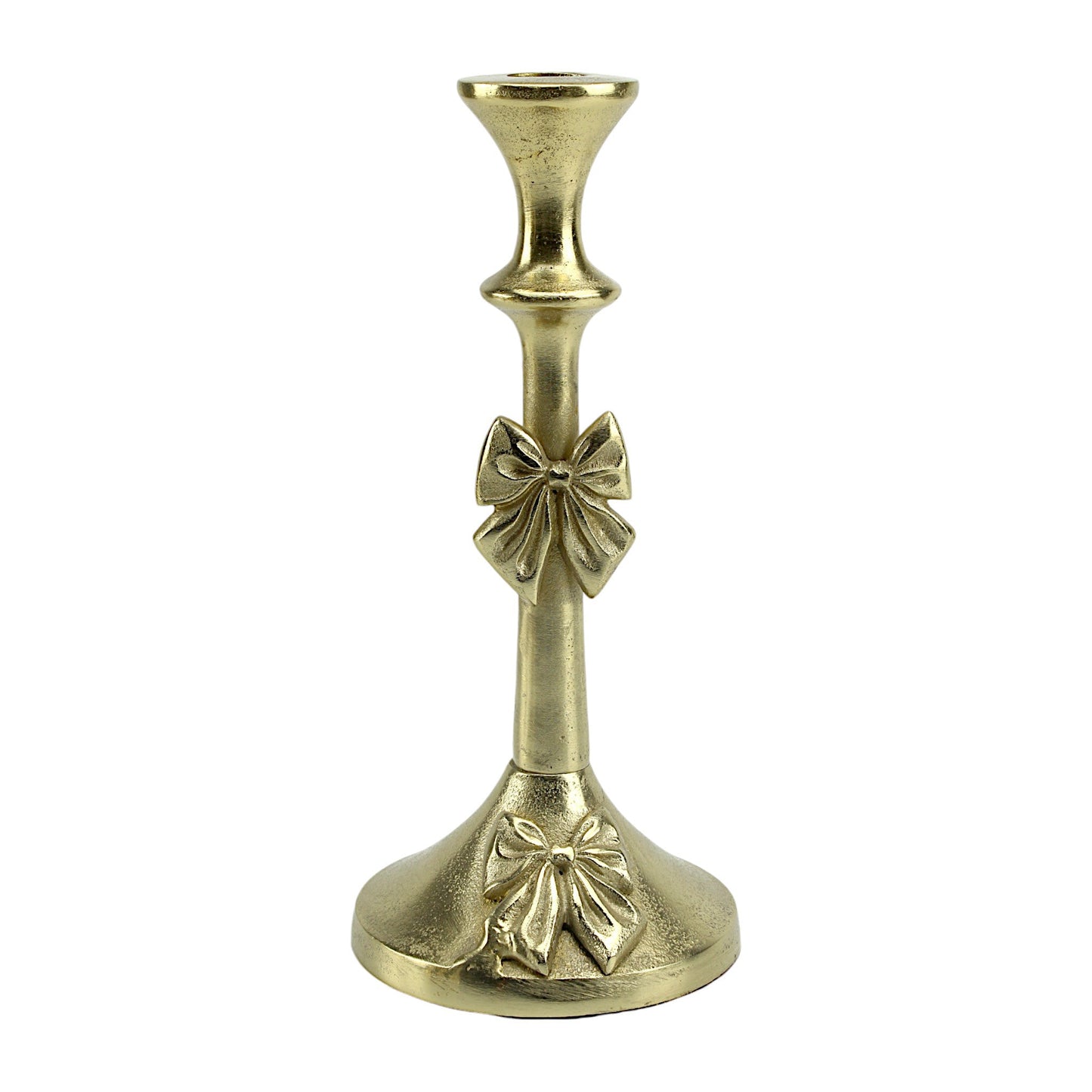 Artisan Golden Aluminum Medium Bow-Decorated Candle Holder | Elegant Home Accent