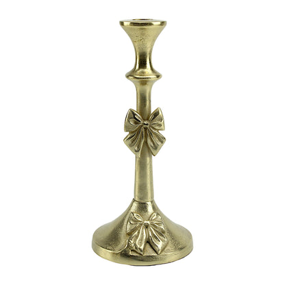 Artisan Golden Aluminum Medium Bow-Decorated Candle Holder | Elegant Home Accent