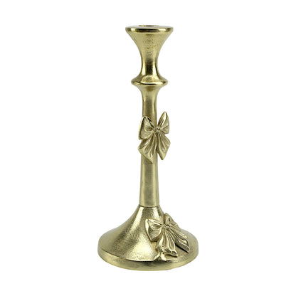Artisan Golden Aluminum Medium Bow-Decorated Candle Holder | Elegant Home Accent