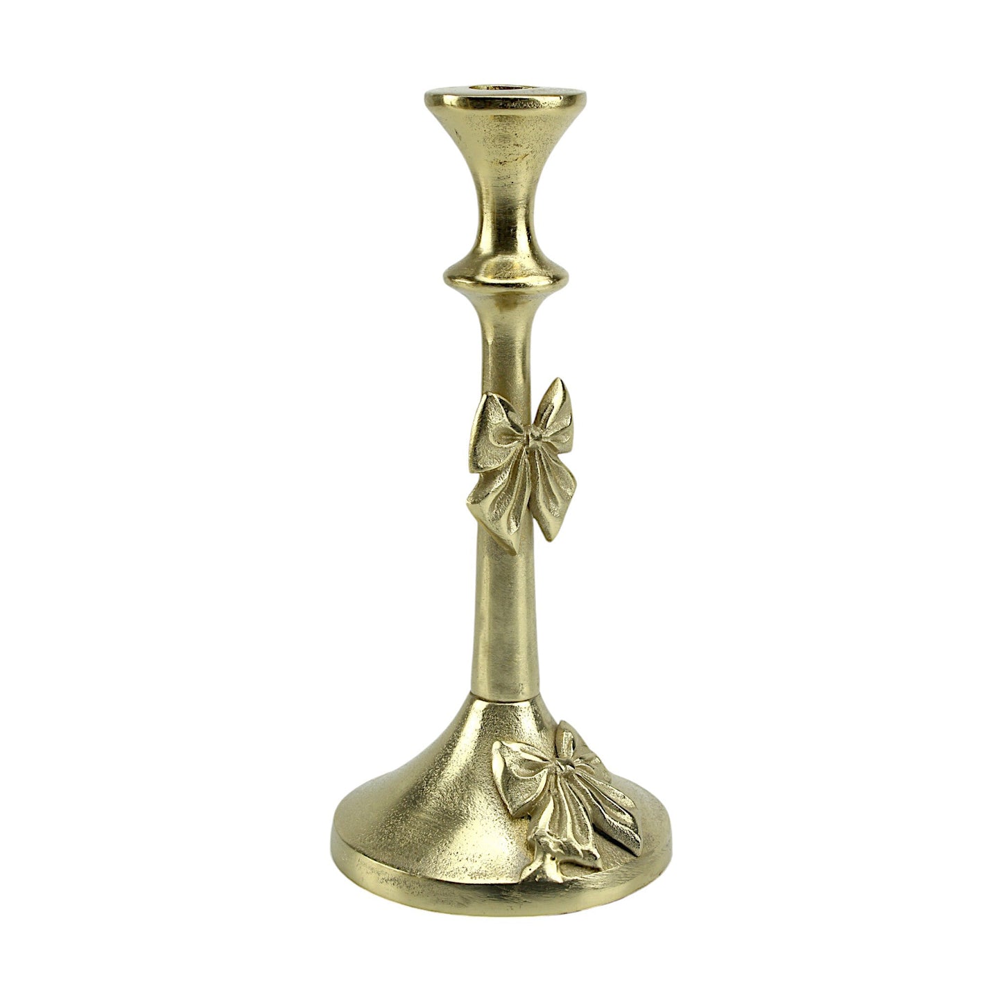 Artisan Golden Aluminum Medium Bow-Decorated Candle Holder | Elegant Home Accent
