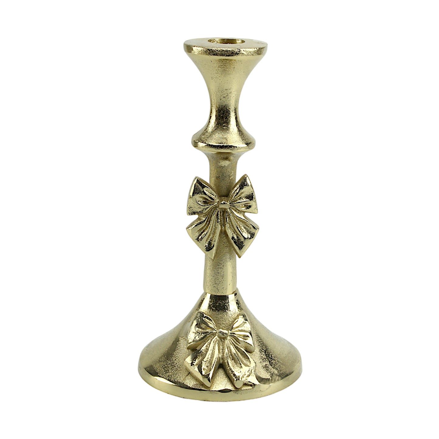 Artisan Golden Aluminum Small Bow-Decorated Candle Holder | Charming Home Accent