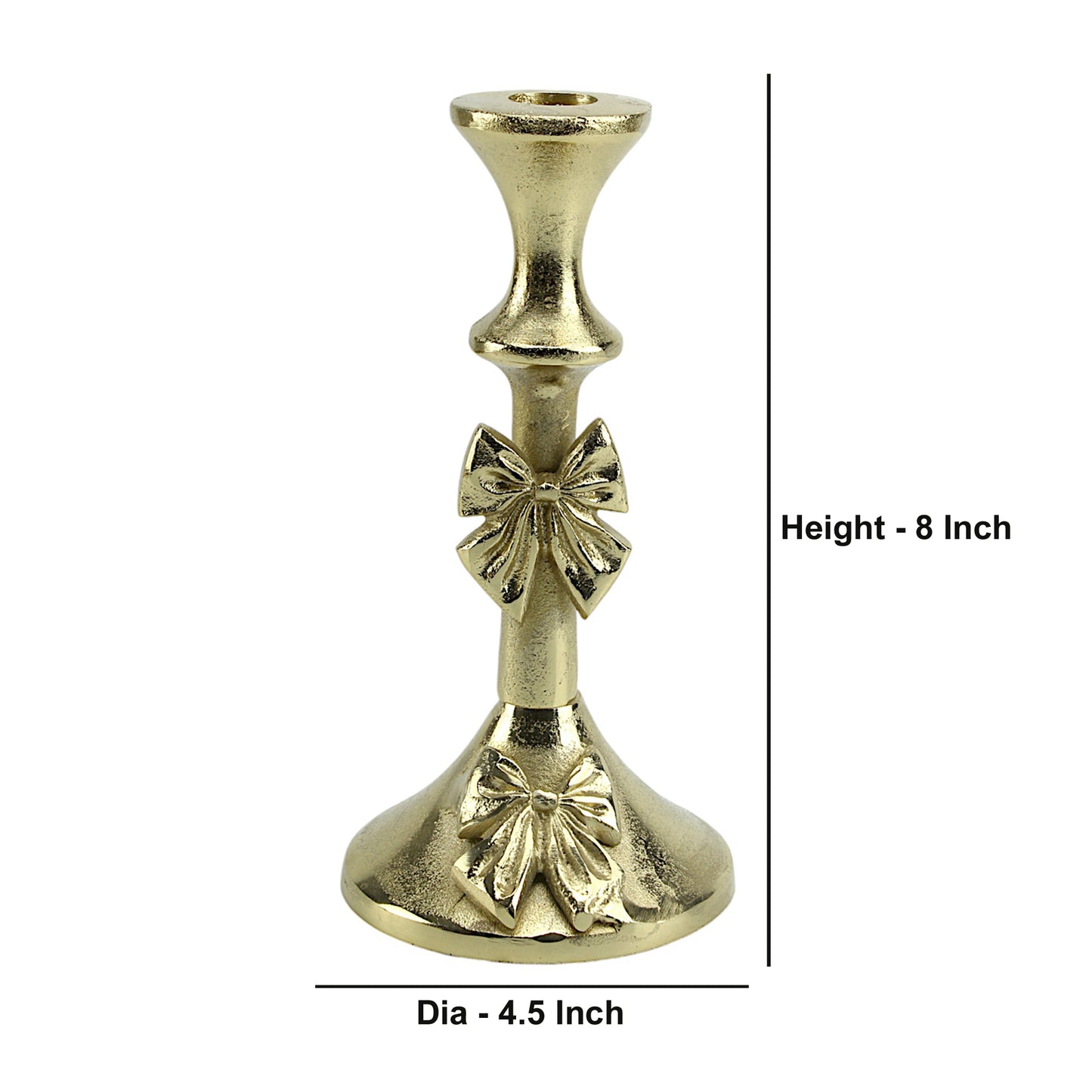 Artisan Golden Aluminum Small Bow-Decorated Candle Holder | Charming Home Accent