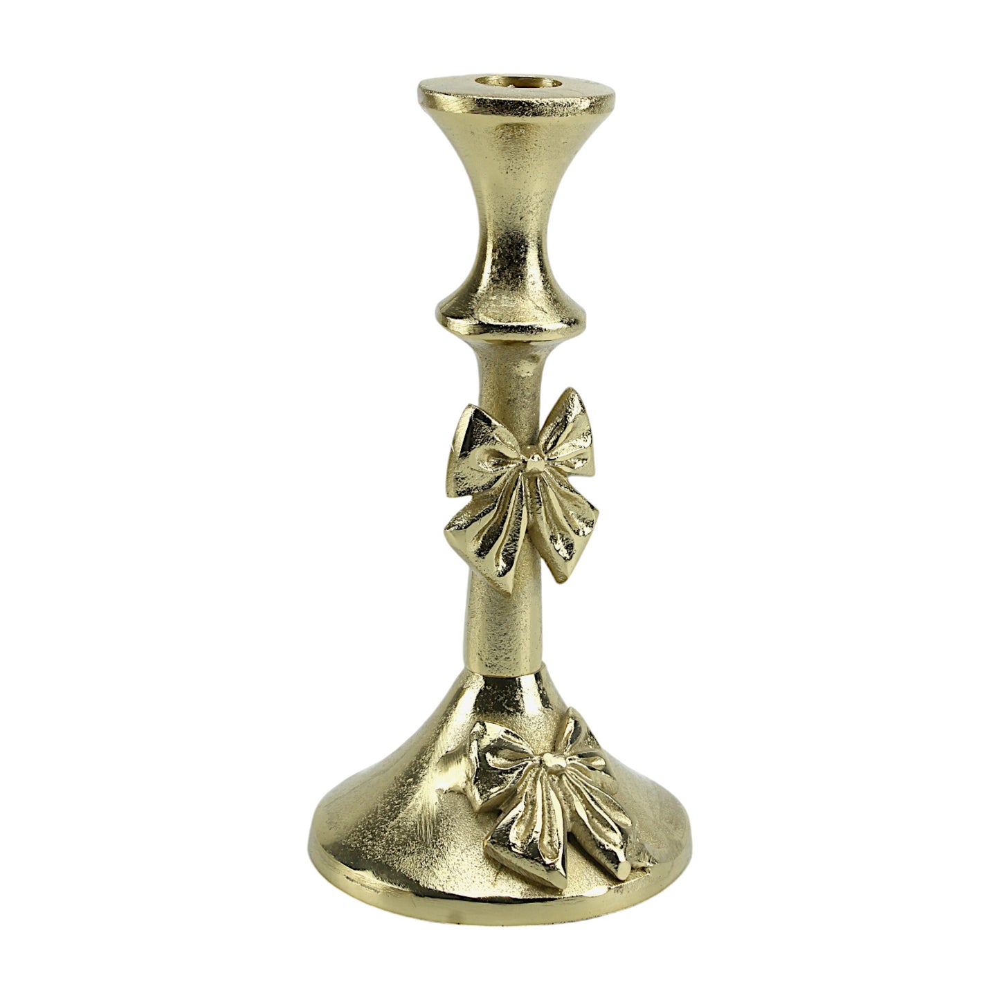 Artisan Golden Aluminum Small Bow-Decorated Candle Holder | Charming Home Accent