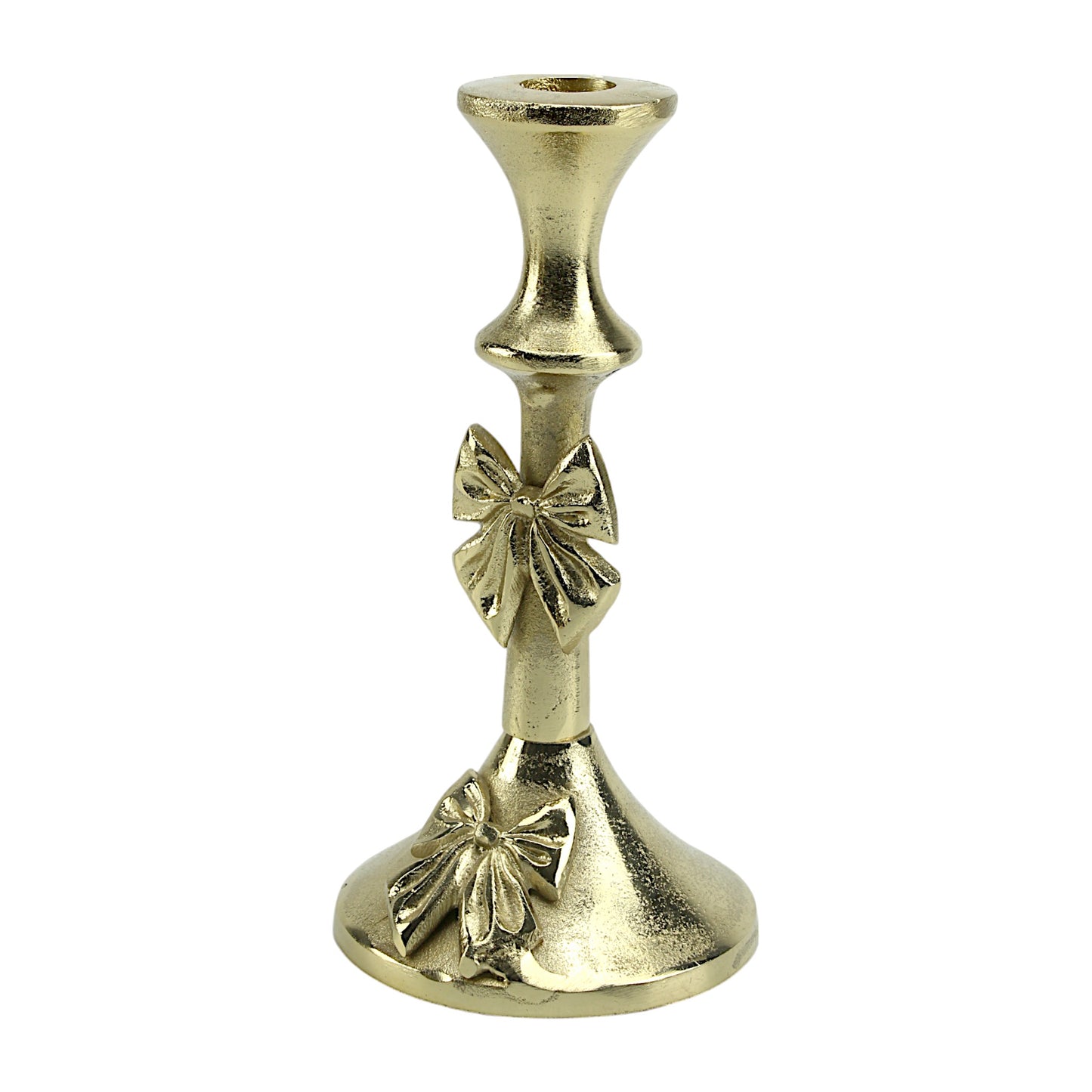 Artisan Golden Aluminum Small Bow-Decorated Candle Holder | Charming Home Accent