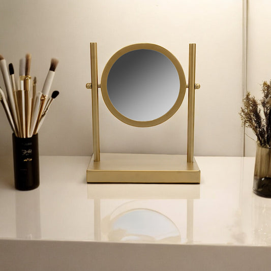 A Round Vanity Mirror in Metal Frame