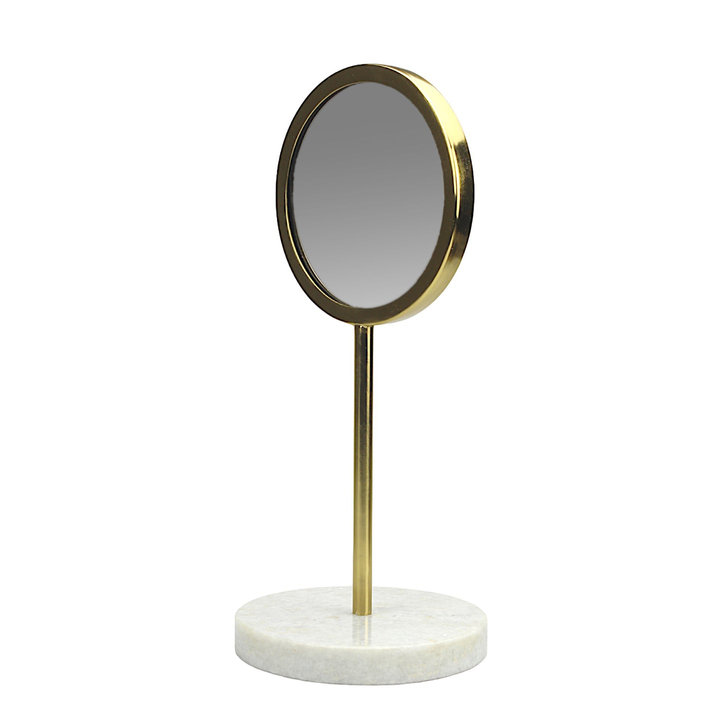 A Round Vanity Mirror on Marble Base