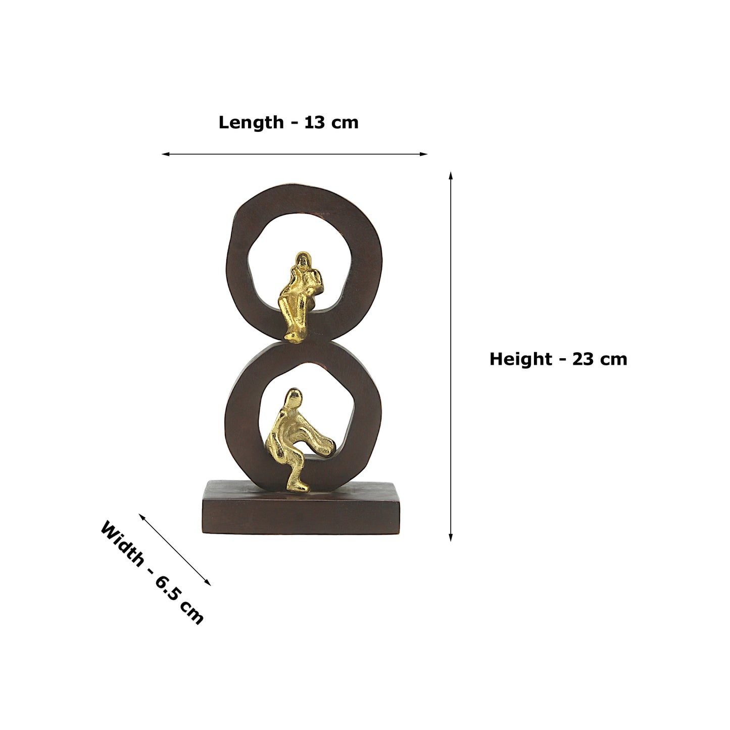 Golden Harmony: Handcrafted Aluminium Mini Human Sitting Sculpture on Wood-Designed Base