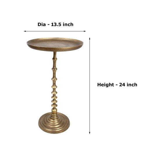 13.5 Inch Antique Finish Metal Accent Table | Classic Luxury Pedestal Side Table (24 Inch Height)