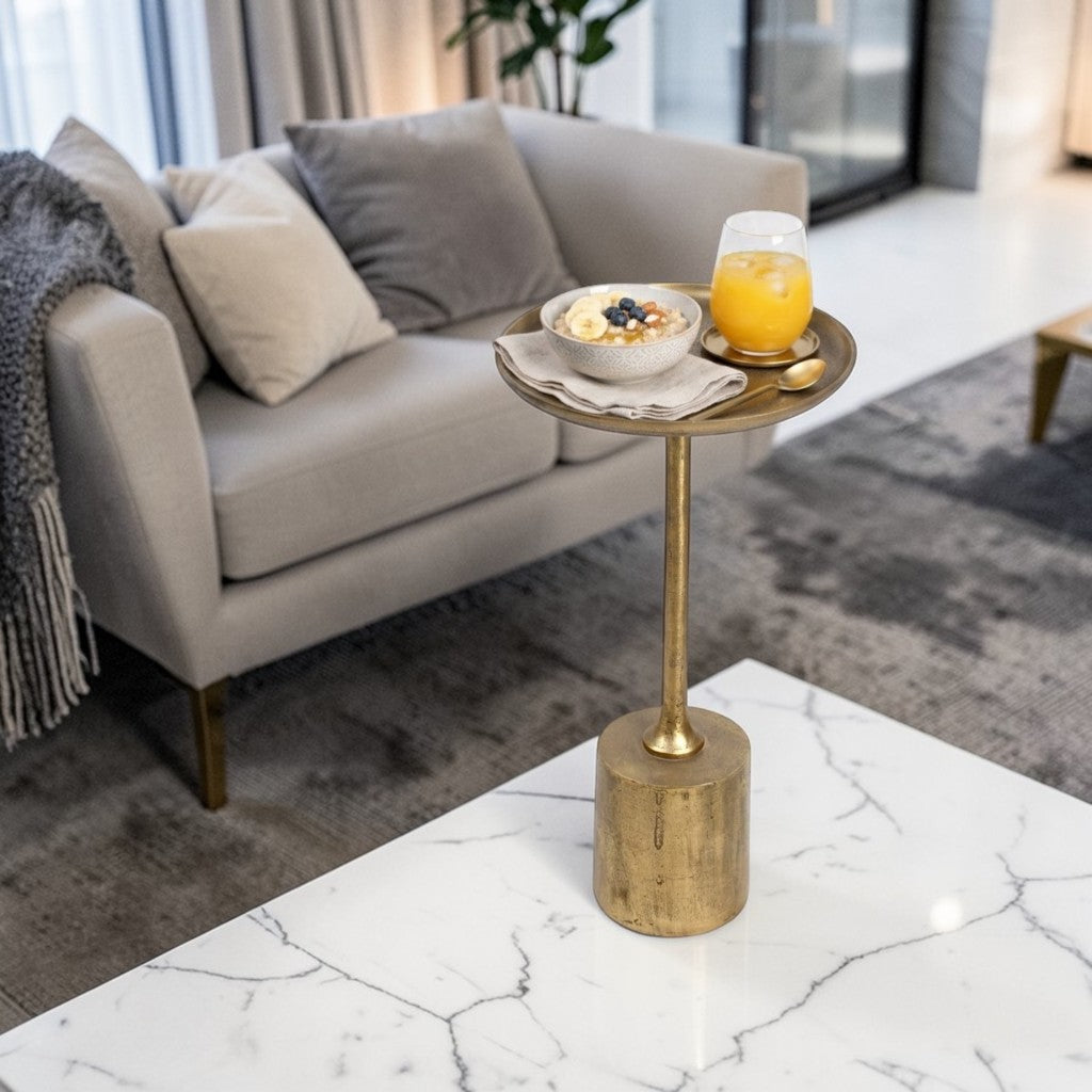 13.5 Inch Metal Accent Table | Slim Luxury Pedestal Side Table (22.5 Inch Height)