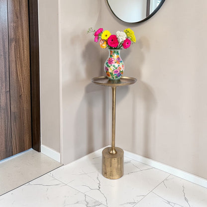 13.5 Inch Metal Accent Table | Slim Luxury Pedestal Side Table (22.5 Inch Height)