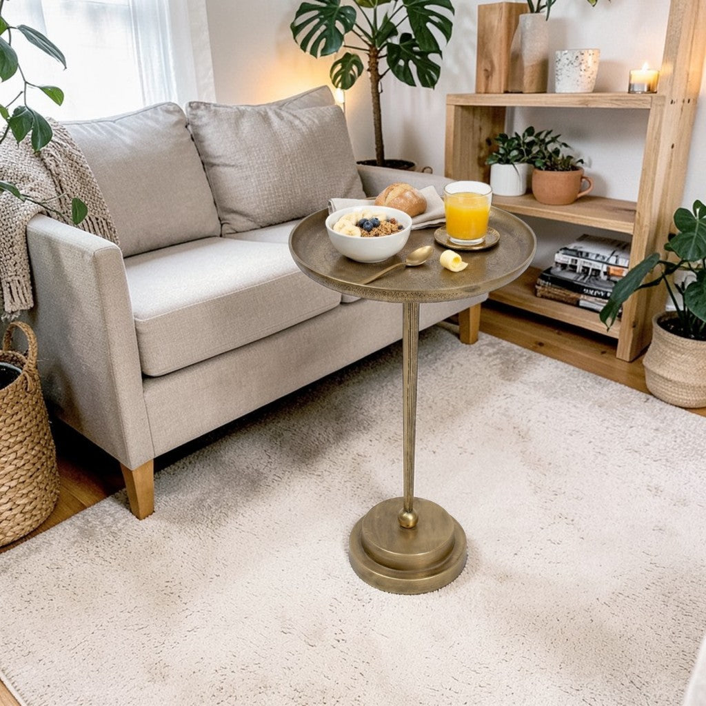 11.5 Inch Designer Metal Accent Table | Modern Luxury Side Table with Solid Base (21 Inch Height)