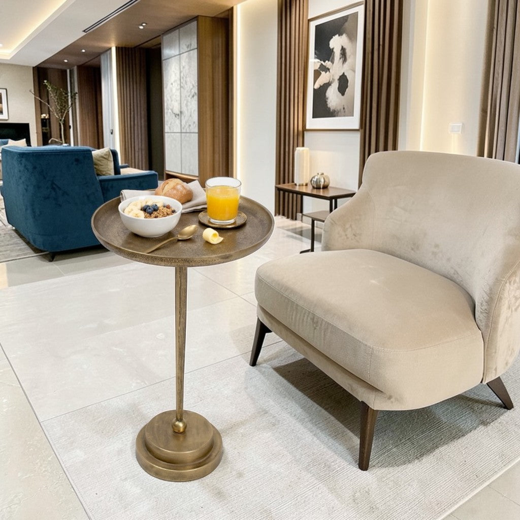 11.5 Inch Designer Metal Accent Table | Modern Luxury Side Table with Solid Base (21 Inch Height)