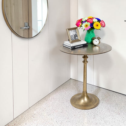 15.5 Inch Metal Side Table | Classic Pedestal Accent Table for Living Room (19 Inch Height)