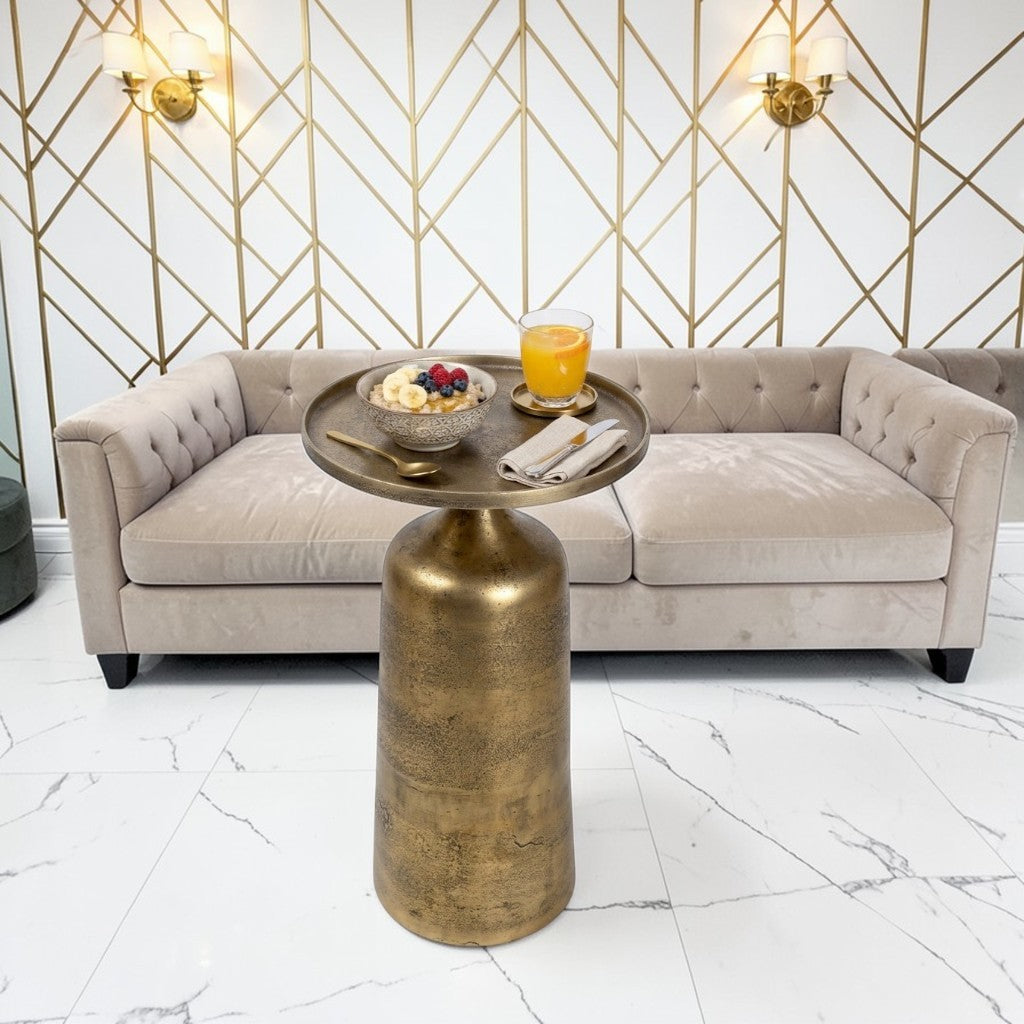 11.5 Inch Designer Metal Accent Table | Modern Luxury Side Table with Solid Base (21 Inch Height)