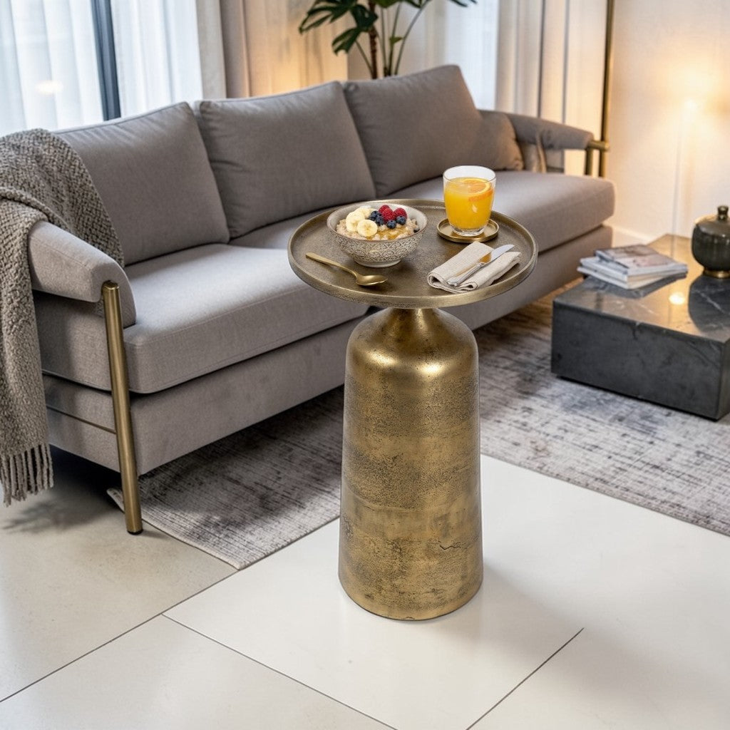 11.5 Inch Designer Metal Accent Table | Modern Luxury Side Table with Solid Base (21 Inch Height)