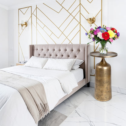 11.5 Inch Designer Metal Accent Table | Modern Luxury Side Table with Solid Base (21 Inch Height)