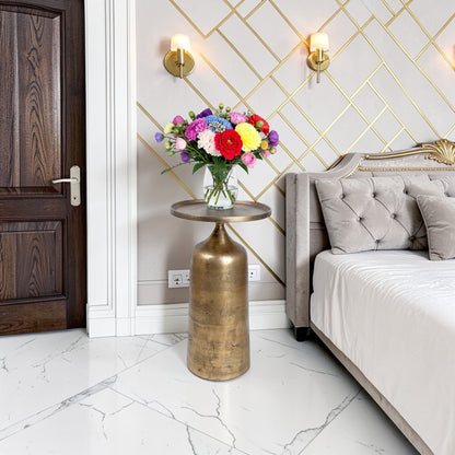 11.5 Inch Designer Metal Accent Table | Modern Luxury Side Table with Solid Base (21 Inch Height)