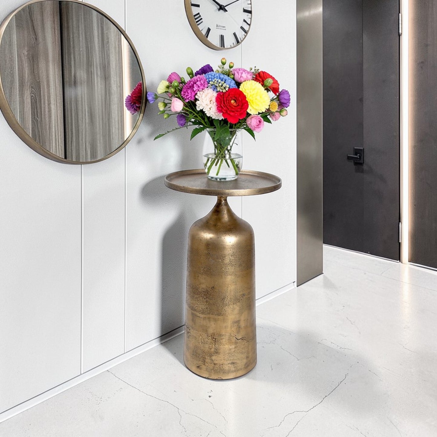 11.5 Inch Designer Metal Accent Table | Modern Luxury Side Table with Solid Base (21 Inch Height)