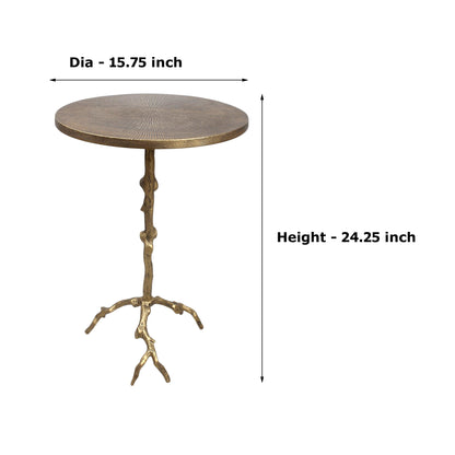 15.75 Inch Designer Metal Accent Table | Luxury Artistic Side Table with Sculptural Base (24.25 Inch Height)