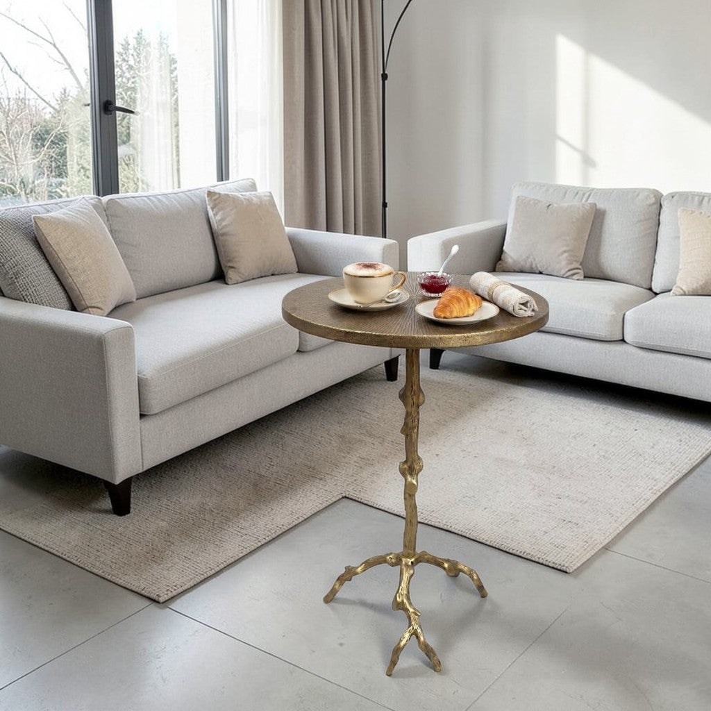 15.75 Inch Designer Metal Accent Table | Luxury Artistic Side Table with Sculptural Base (24.25 Inch Height)