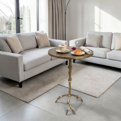 15.75 Inch Designer Metal Accent Table | Luxury Artistic Side Table with Sculptural Base (24.25 Inch Height)
