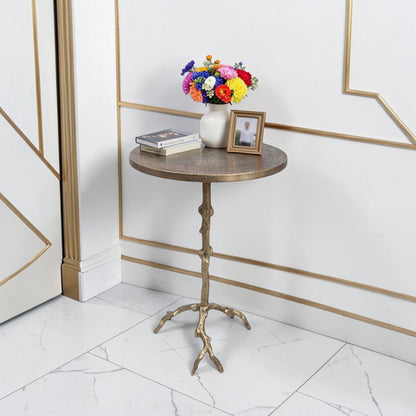 15.75 Inch Designer Metal Accent Table | Luxury Artistic Side Table with Sculptural Base (24.25 Inch Height)