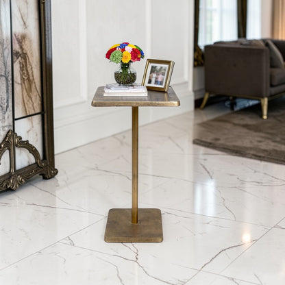 Square Metal Side Table | Modern Minimal Accent Table for Living Room & Bedside (21.25 Inch Height)
